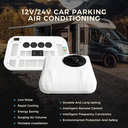 Rooftop 12V/24V Electric Parking Air Conditioner – Ultra-Quiet 13500 BTU Cooling System with Wireless Remote