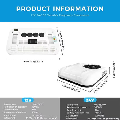 Rooftop 12V24V Electric Parking Air Conditioner  UltraQuiet 13500 BTU Cooling System With Wireless
