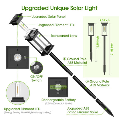 Solar Lights Warm White, Super Bright Outdoor Yard, Pathway & Garden Walkway Lights