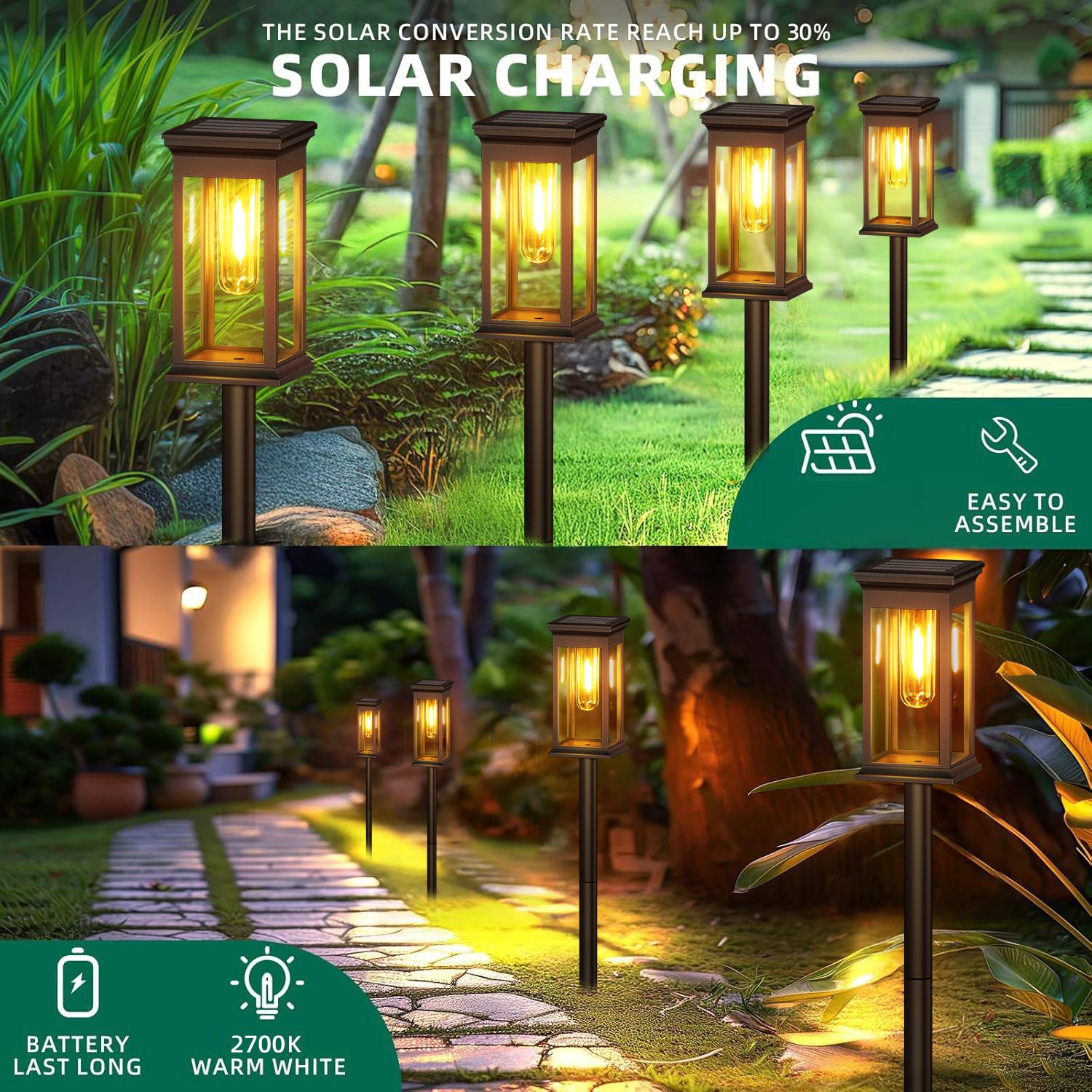 Solar Lights Warm White, Super Bright Outdoor Yard, Pathway & Garden Walkway Lights