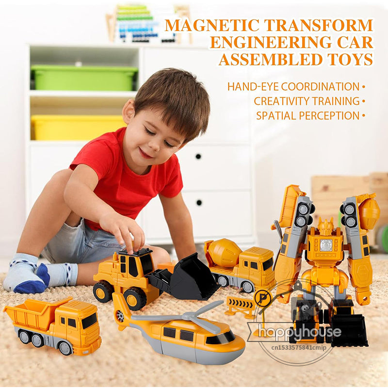Transforming Robot Car Toy Magnetic Transform Engineering Car Assembled Toys  Magnetic Blocks For K 4