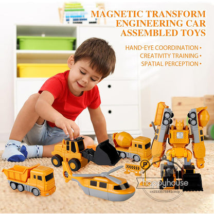 Transforming Robot Car Toy Magnetic Transform Engineering Car Assembled Toys  Magnetic Blocks For K 4