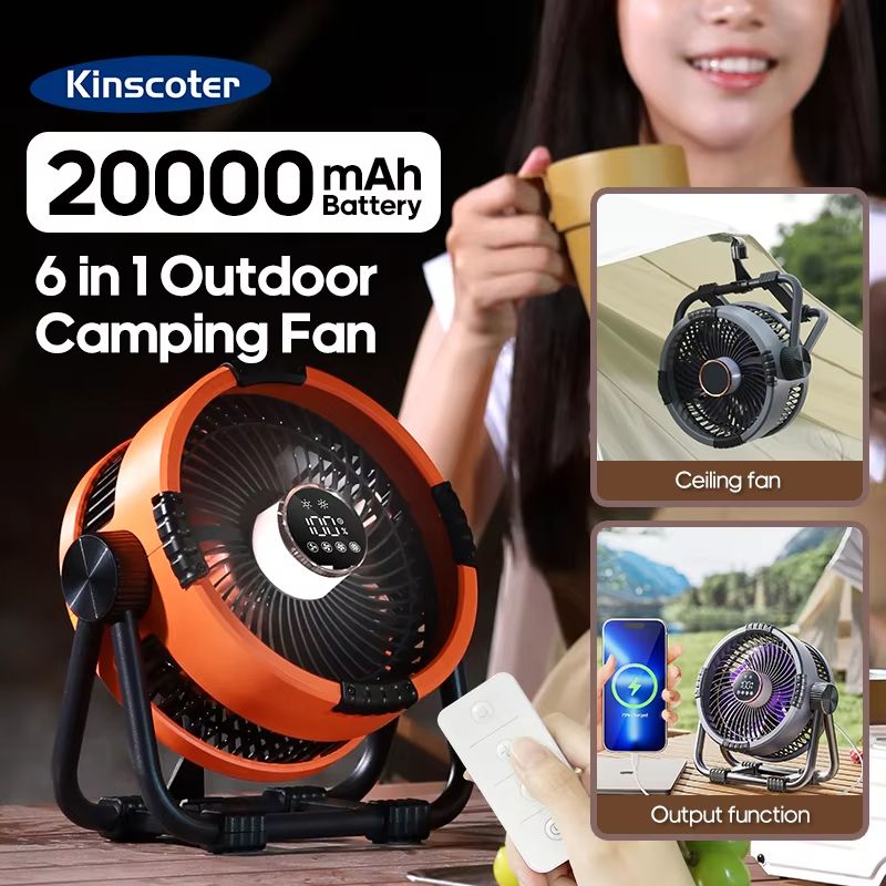Multifunctional 6-in-1 Camping Fan with 20000mAh Battery, Wireless Tent Ceiling Fan and Air Circulator