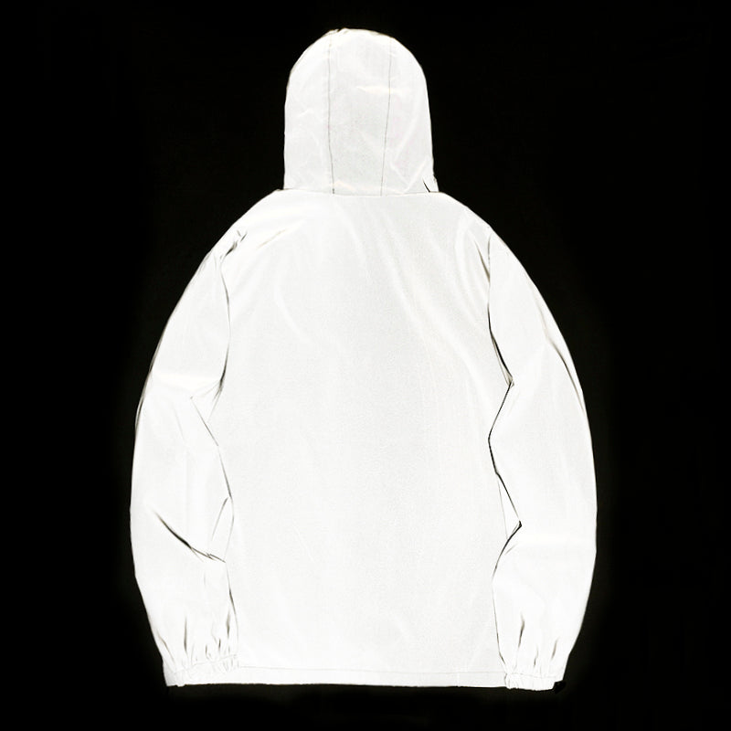 Mens Night Reflective Jackets With Hood Double Fabric Hip Hop Windbreaker Waterproof Zipper Coats   2