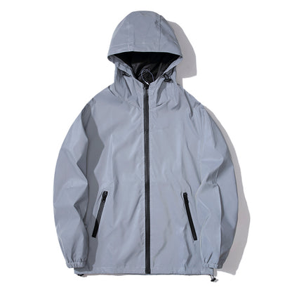 Mens Night Reflective Jackets With Hood Double Fabric Hip Hop Windbreaker Waterproof Zipper Coats   5