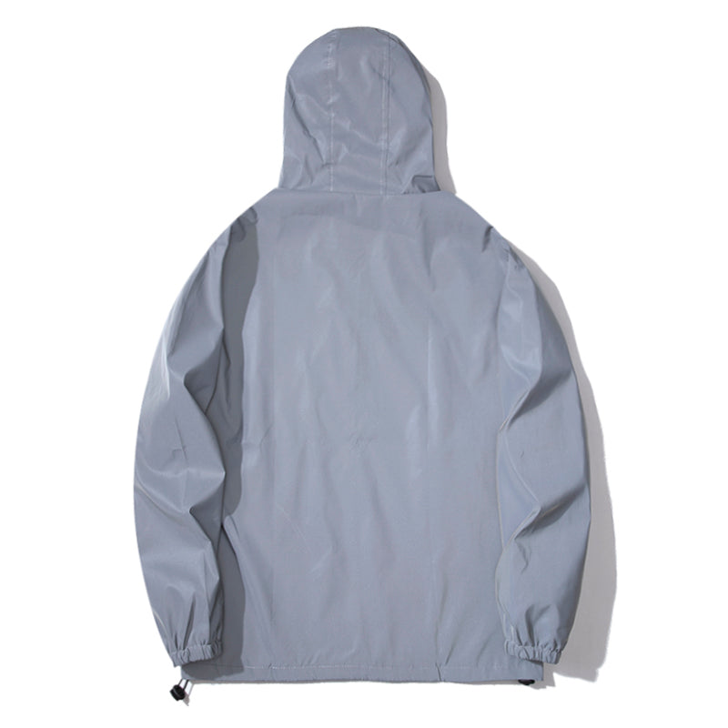 Mens Night Reflective Jackets With Hood Double Fabric Hip Hop Windbreaker Waterproof Zipper Coats   3