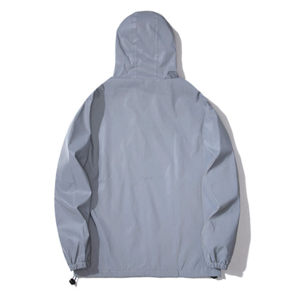 Mens Night Reflective Jackets With Hood Double Fabric Hip Hop Windbreaker Waterproof Zipper Coats   3