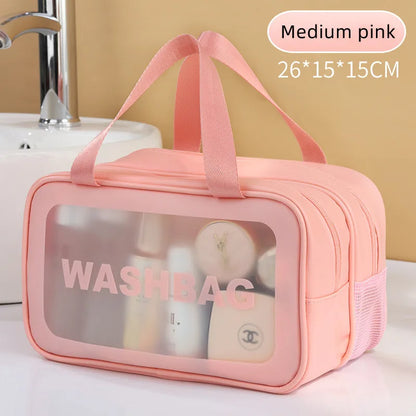 Portable DryWet Separation Double Transparent PU Makeup Bag  Travel Cosmetic Organizer Washing Bag  4