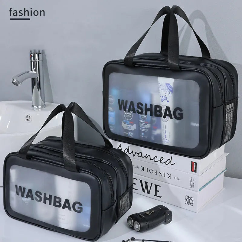 Portable DryWet Separation Double Transparent PU Makeup Bag  Travel Cosmetic Organizer Washing Bag  3