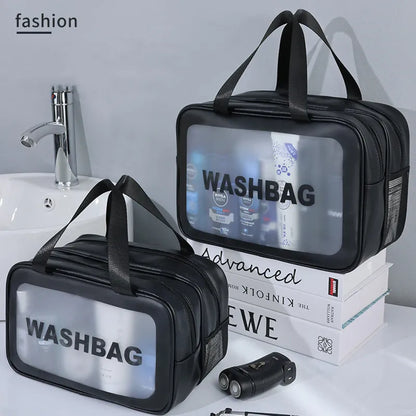 Portable DryWet Separation Double Transparent PU Makeup Bag  Travel Cosmetic Organizer Washing Bag  3