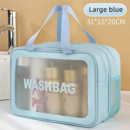 Portable DryWet Separation Double Transparent PU Makeup Bag  Travel Cosmetic Organizer Washing Bag  6