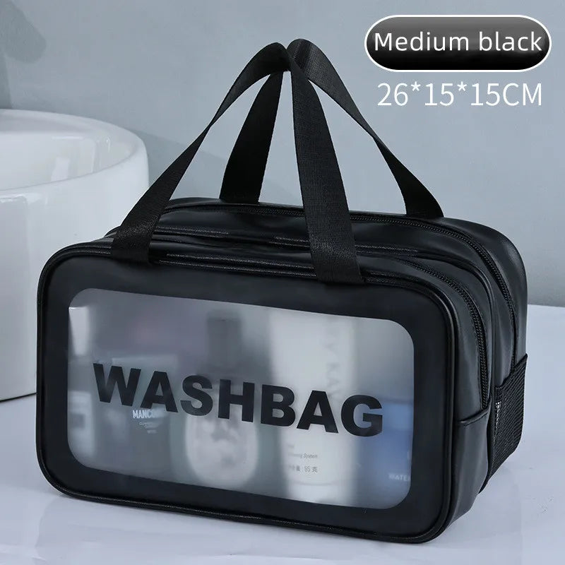 Portable DryWet Separation Double Transparent PU Makeup Bag  Travel Cosmetic Organizer Washing Bag  5