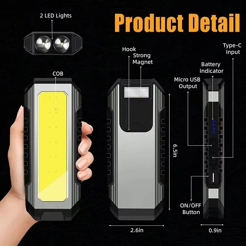 COB LED Work Light  USB Rechargeable Flashlight And Power Bank With Magnetic Base Waterproof Portab 1
