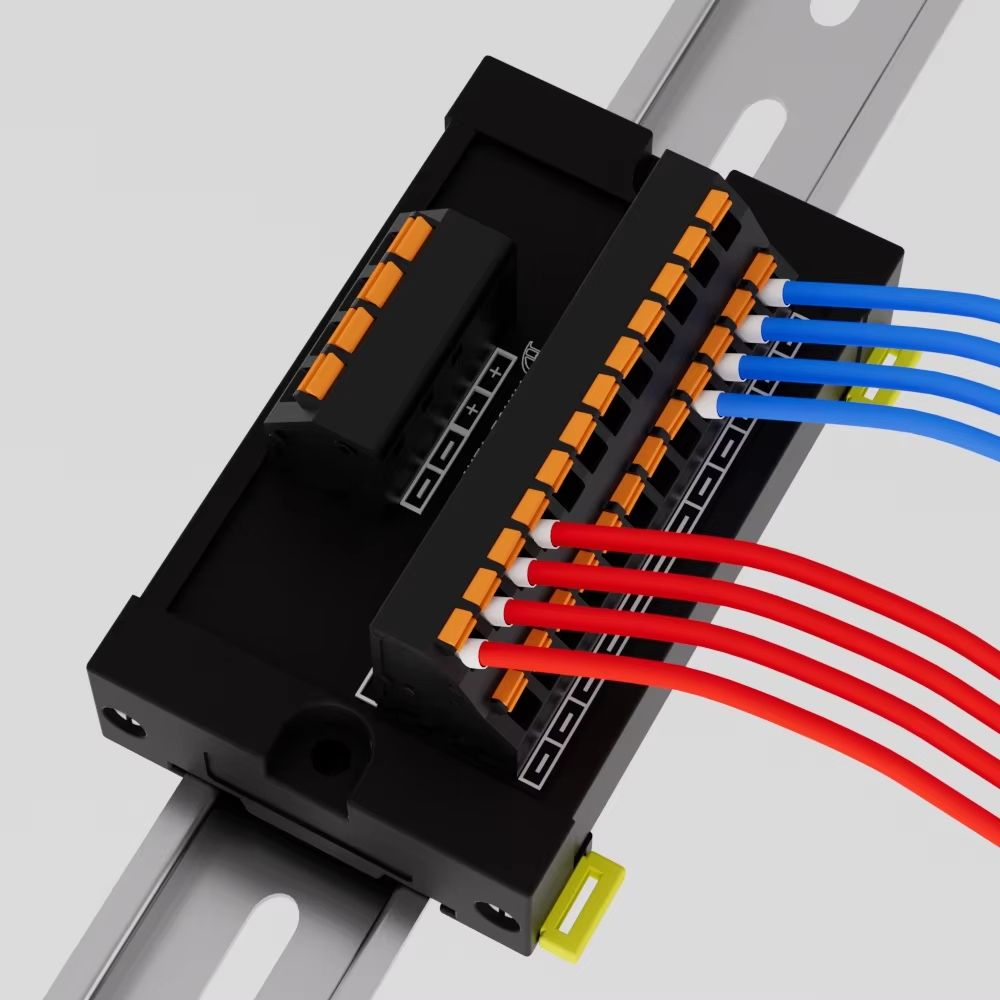 DIN Rail Terminal Block Module  1in MultiOut Spring Loaded PushIn Power Splitter For Electrical Wir 1