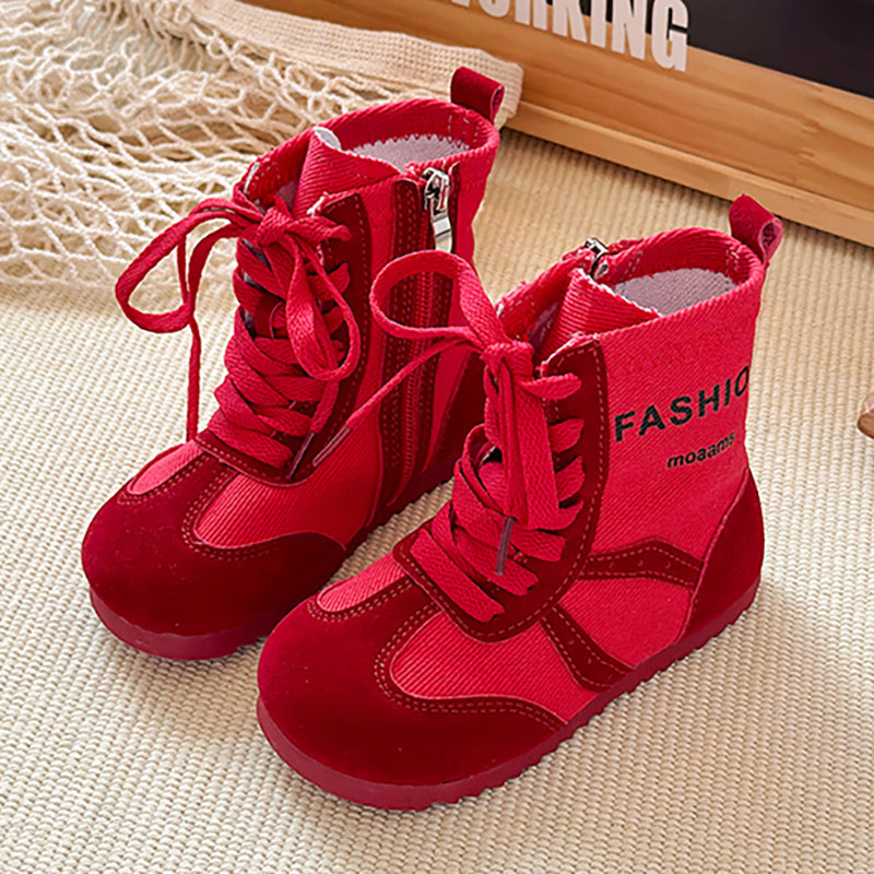 PU Leather Canvas Boots For Boys Girls Fashion Footwear, Autumn Fashion Boots For Girls, Trend Teenager Kid Boots