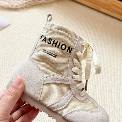 PU Leather Canvas Boots For Boys Girls Fashion Footwear, Autumn Fashion Boots For Girls, Trend Teenager Kid Boots