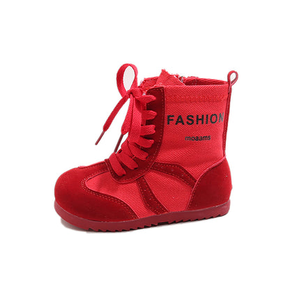 PU Leather Canvas Boots For Boys Girls Fashion Footwear, Autumn Fashion Boots For Girls, Trend Teenager Kid Boots