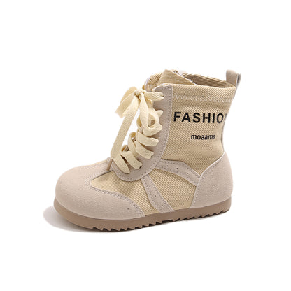 PU Leather Canvas Boots For Boys Girls Fashion Footwear, Autumn Fashion Boots For Girls, Trend Teenager Kid Boots