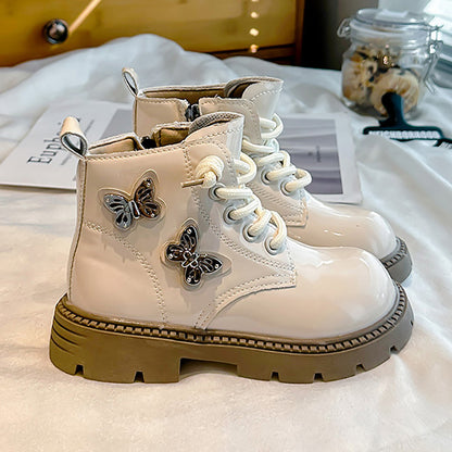 Girls PU Leather Boots, Waterproof Platform Children's Ankle Boots, Soft Soled Outdoor Fashion Trend Boots for Kids