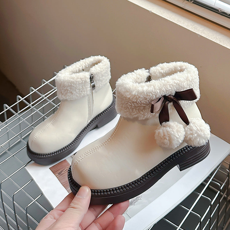 New Fashion Kids Casual Sports Shoes, Cute Girls Boots Winter Cotton, Plush Short Sneaker Boots for Children
