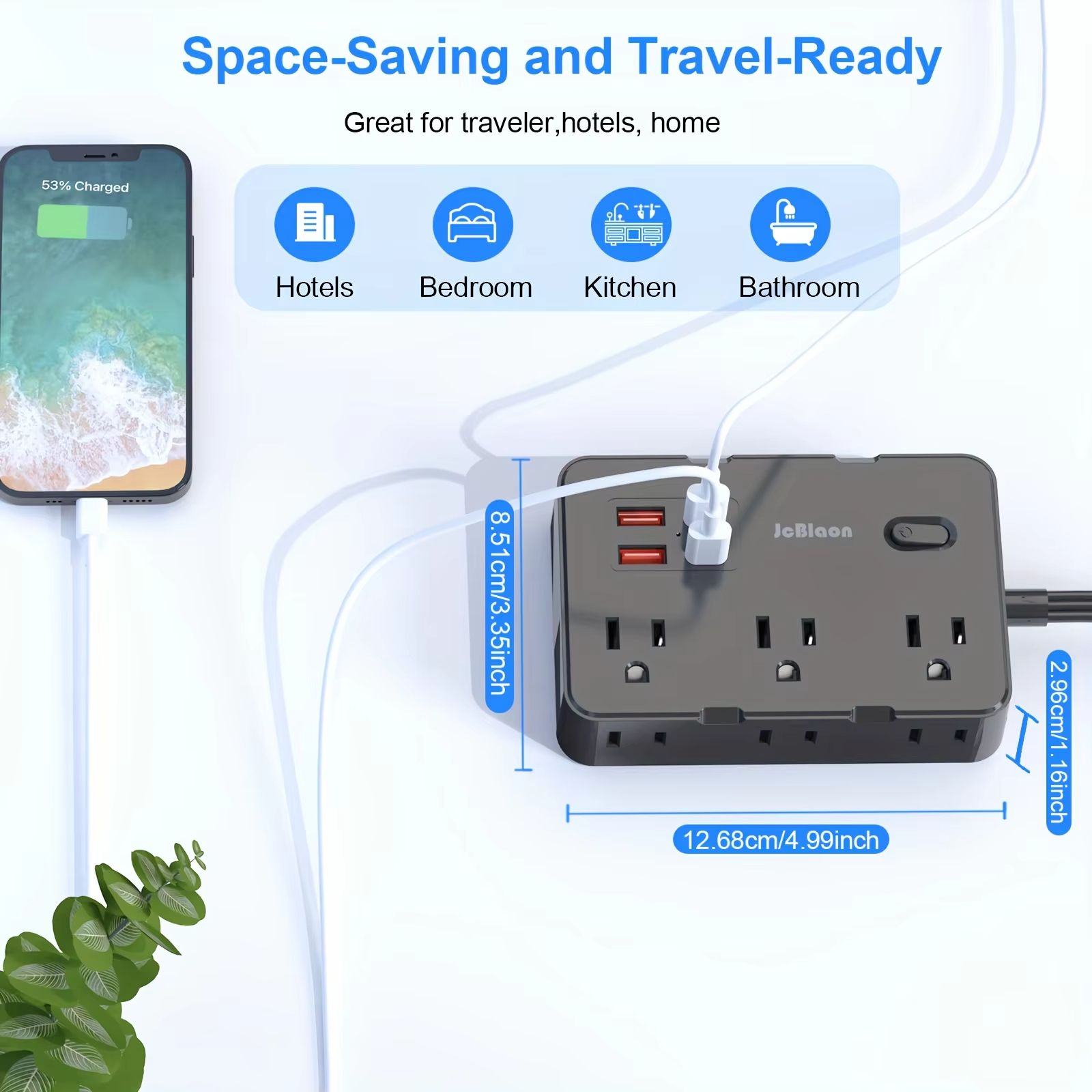 Ultra Thin Flat Plug Power Strip With 6 Outlets And 4 USB Ports 2 USBC  5ft Surge Protector Extensi 1
