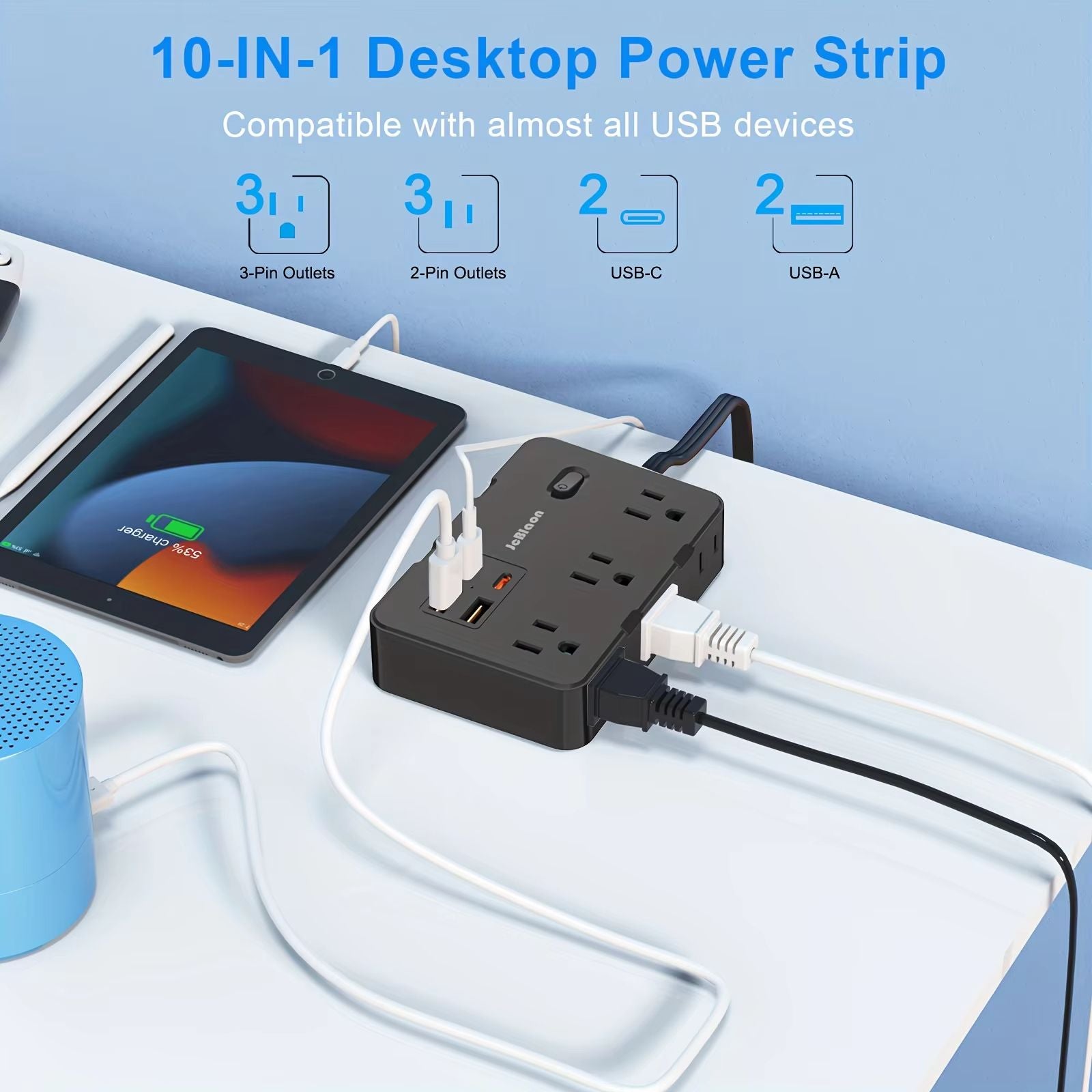 Ultra Thin Flat Plug Power Strip With 6 Outlets And 4 USB Ports 2 USBC  5ft Surge Protector Extensi 2