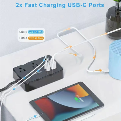 Ultra Thin Flat Plug Power Strip With 6 Outlets And 4 USB Ports 2 USBC  5ft Surge Protector Extensi 3