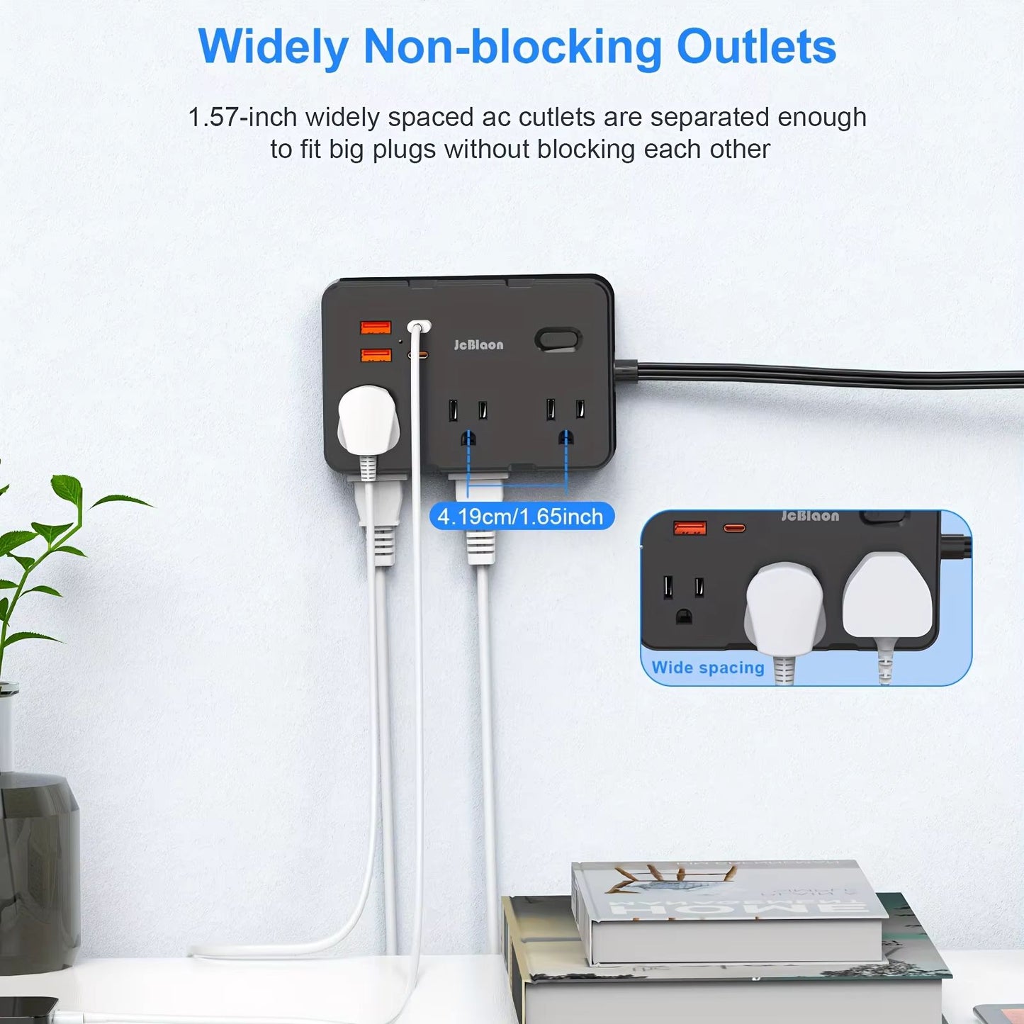 Ultra Thin Flat Plug Power Strip With 6 Outlets And 4 USB Ports 2 USBC  5ft Surge Protector Extensi 5