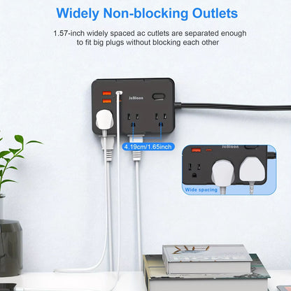 Ultra Thin Flat Plug Power Strip With 6 Outlets And 4 USB Ports 2 USBC  5ft Surge Protector Extensi 5