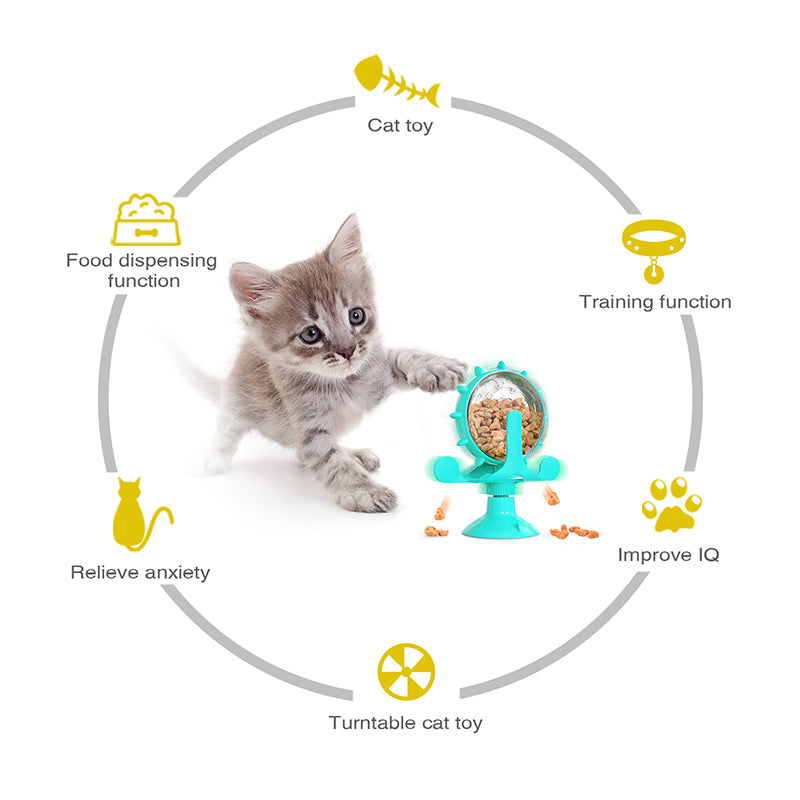 Interactive Treat Dispensing Toy for Cats & Small Dogs, Slow Feeder IQ Puzzle with Rotatable Wheel Mental Stimulation