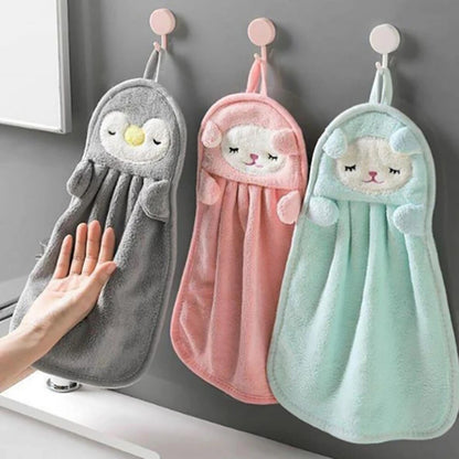 Cute Animal Kids Toddler Hand Towels for Home Bathroom Kitchen with Hanging Loop, Soft & Absorbent Hanging Towels