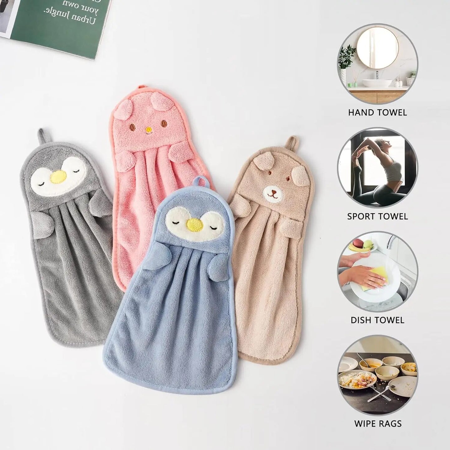 Cute Animal Kids Toddler Hand Towels For Home Bathroom Kitchen With Hanging Loop Soft  Absorbent Ha 1
