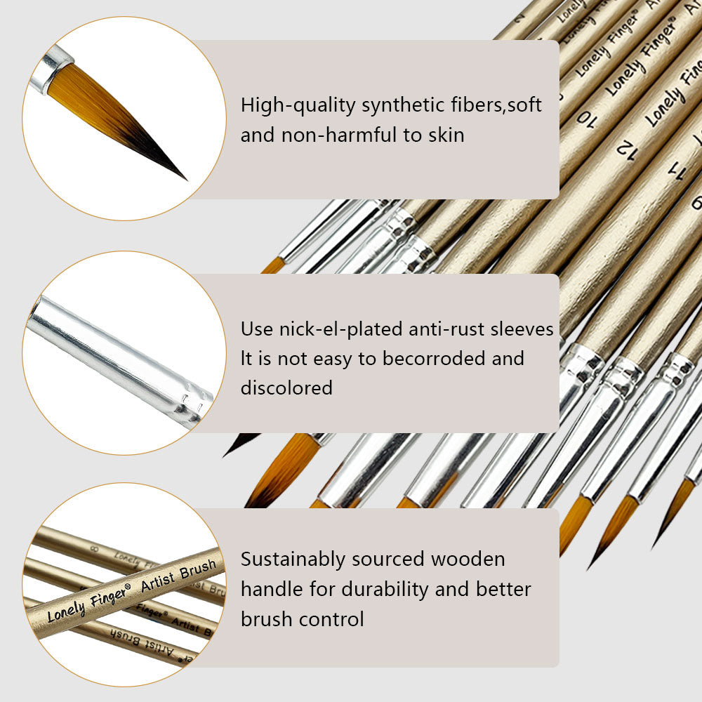 Professional Round Artist Paint Brushes Set, Pointed Tip Nylon Hair, Watercolor Brush For Acrylic Painting
