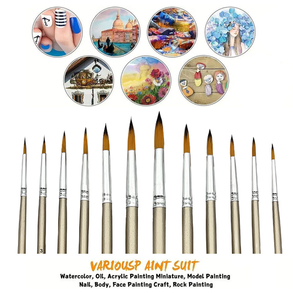 Professional Round Artist Paint Brushes Set, Pointed Tip Nylon Hair, Watercolor Brush For Acrylic Painting