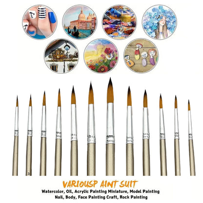 Professional Round Artist Paint Brushes Set, Pointed Tip Nylon Hair, Watercolor Brush For Acrylic Painting
