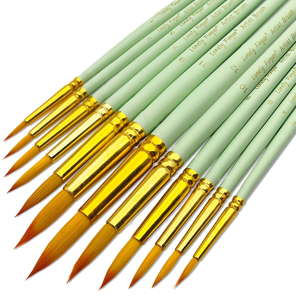 Professional Round Artist Paint Brushes Set, Pointed Tip Nylon Hair, Watercolor Brush For Acrylic Painting