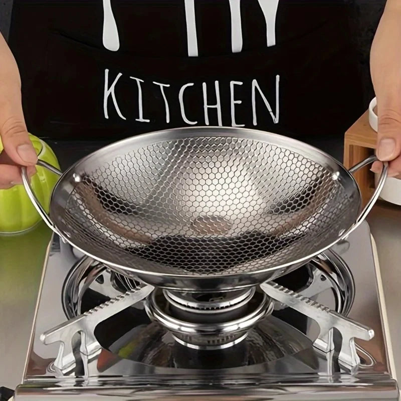 Stainless Steel Honeycomb Skillet Non-Stick, Scratch-Resistant Frying Pan with Handle for Pasta, Steak, Ramen