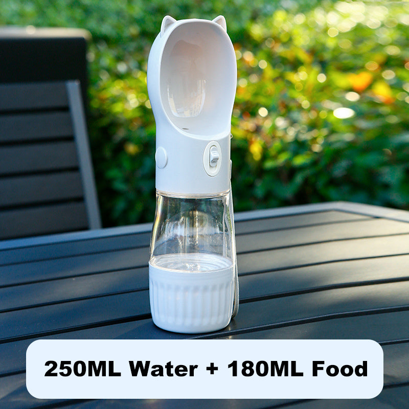 Travel Portable Dog Water Bottle with Food Cup for Pets, Outdoor Drinking and Feeding Dispenser