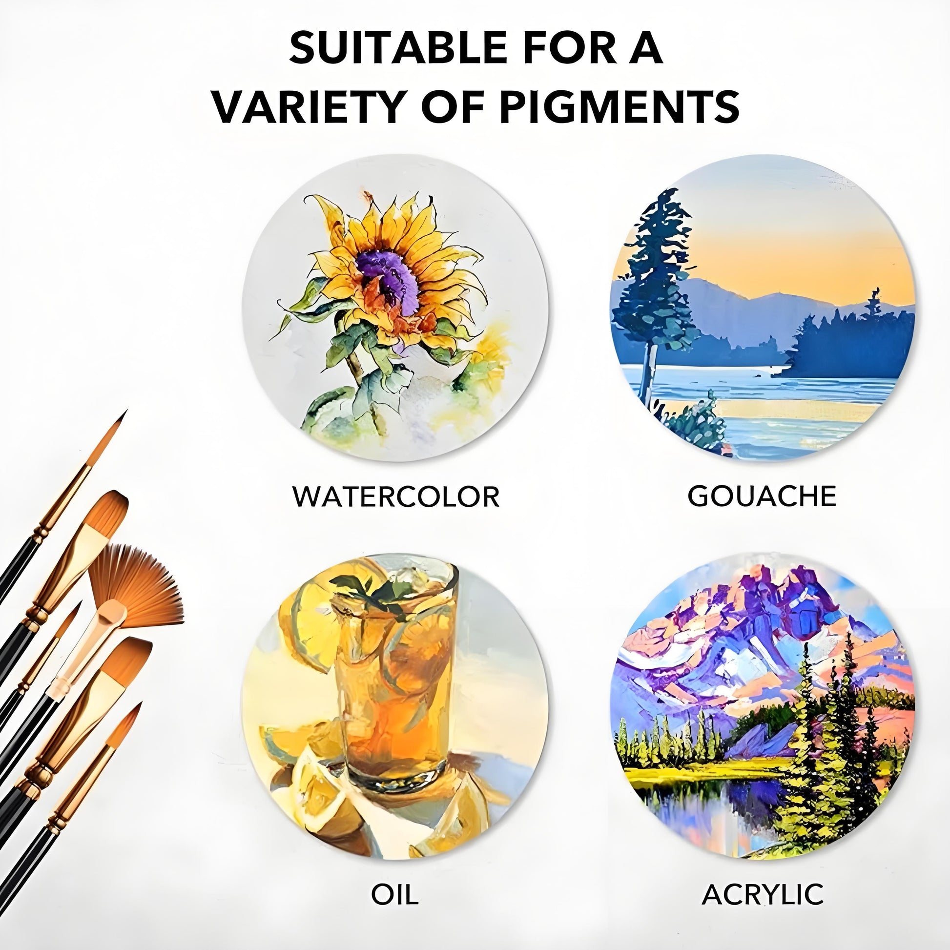 Paint Brushes Set for Watercolor Acrylic Oil, Nylon Hair Wood Handle, Professional Art Supplies for Kids and Adults
