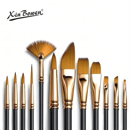 Nylon Bristle Brush Set, Watercolor Brushes, Nylon Flat Brushes for Oil Paint Artists Acrylic Painting Supplies