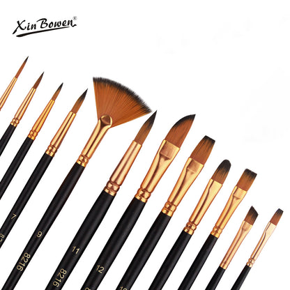 Nylon Bristle Brush Set, Watercolor Brushes, Nylon Flat Brushes for Oil Paint Artists Acrylic Painting Supplies