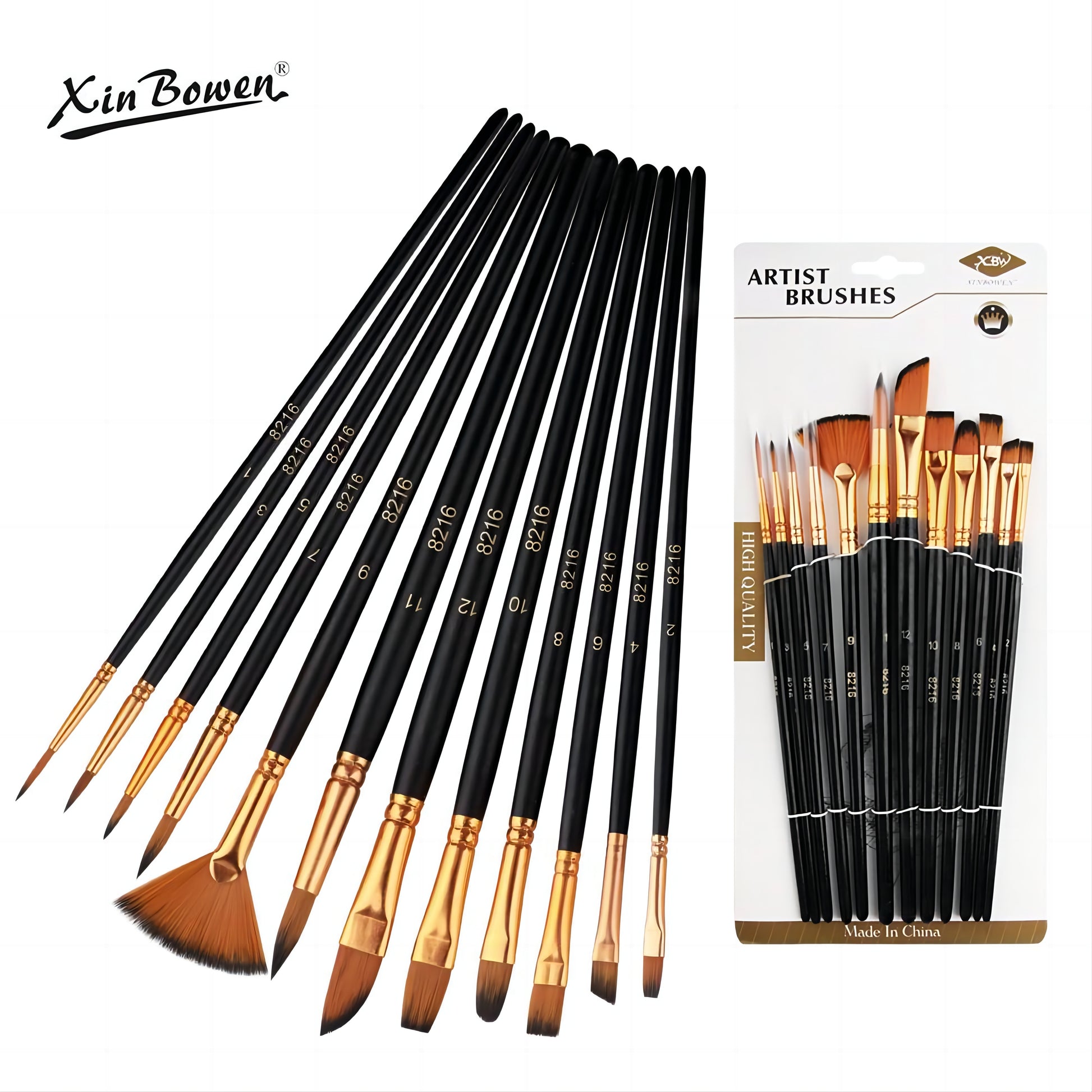 Nylon Bristle Brush Set, Watercolor Brushes, Nylon Flat Brushes for Oil Paint Artists Acrylic Painting Supplies