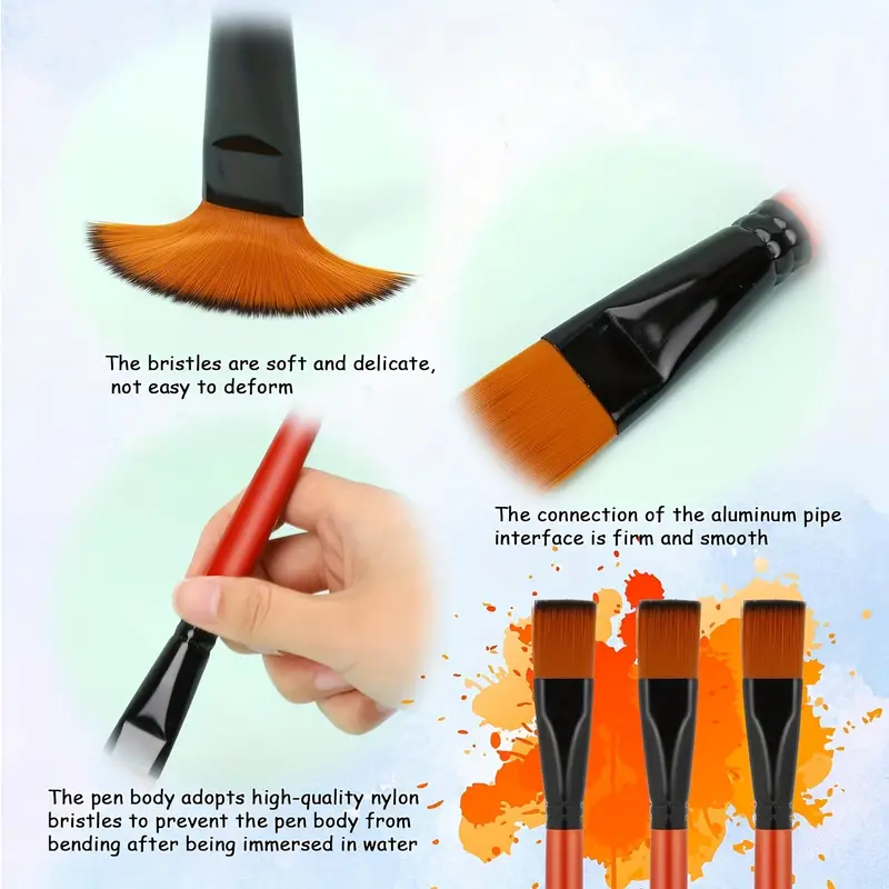 Flat Paint Brushes, Nylon Artist Brushes for Painting, Synthetic Oil Paint Brushes for Art and Crafts
