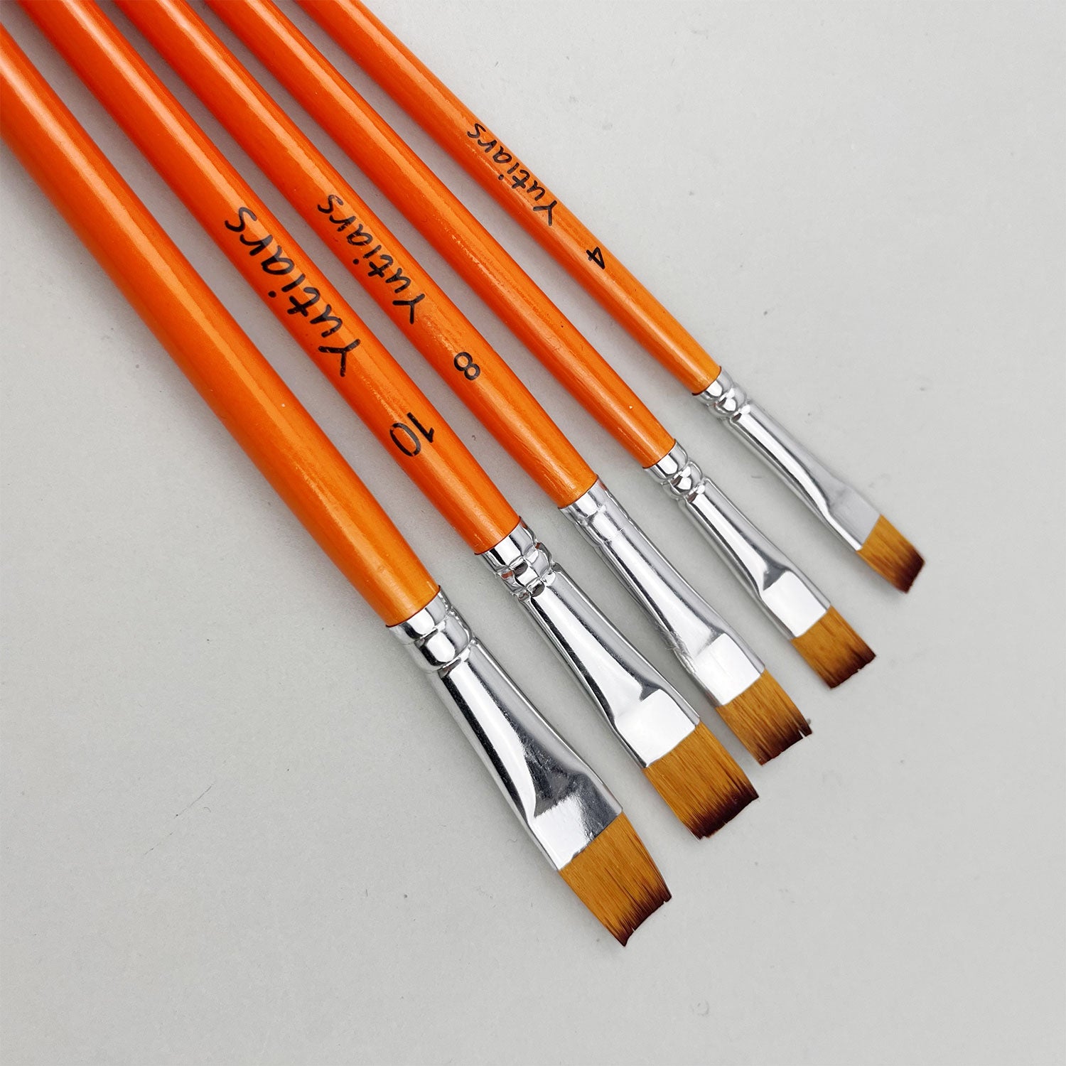 Flat Artist Paint Brush Set 5pcs with Wooden Handles, Premium Synthetic Nylon Bristles for Acrylic, Oil, Watercolor