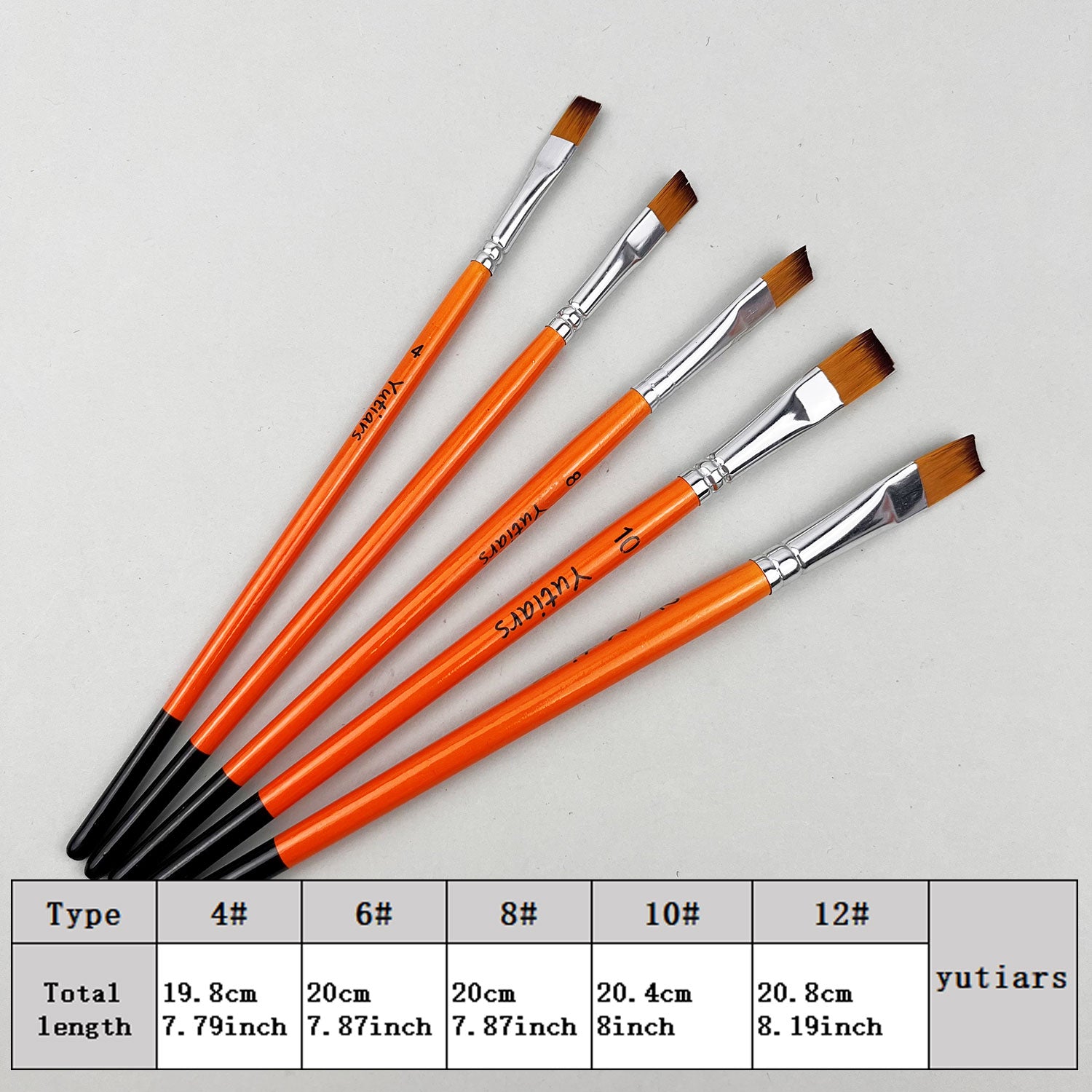 Flat Artist Paint Brush Set 5pcs with Wooden Handles, Premium Synthetic Nylon Bristles for Acrylic, Oil, Watercolor