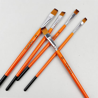 Flat Artist Paint Brush Set 5pcs with Wooden Handles, Premium Synthetic Nylon Bristles for Acrylic, Oil, Watercolor