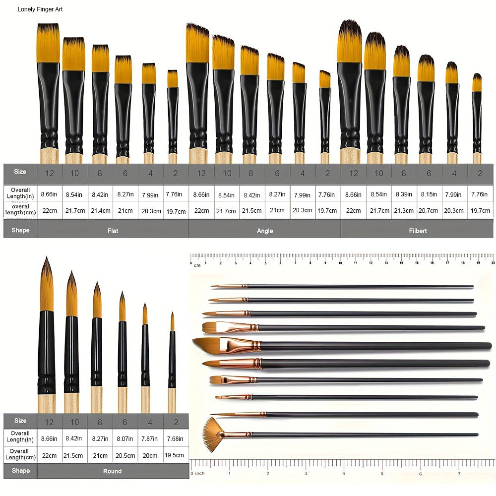 Mix Paint Brush Set Nylon Hair Brushes for Acrylic, Oil, Gouache, Body, Face, Nail Art, Kids and Adults
