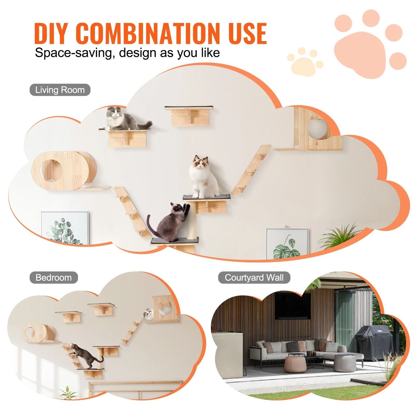Wall Mounted Cat Play And Relax Set With Multiple Perches Hammock And Jumping Boards 4