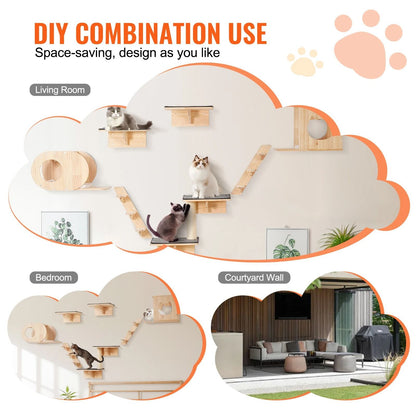 Wall Mounted Cat Play And Relax Set With Multiple Perches Hammock And Jumping Boards 4