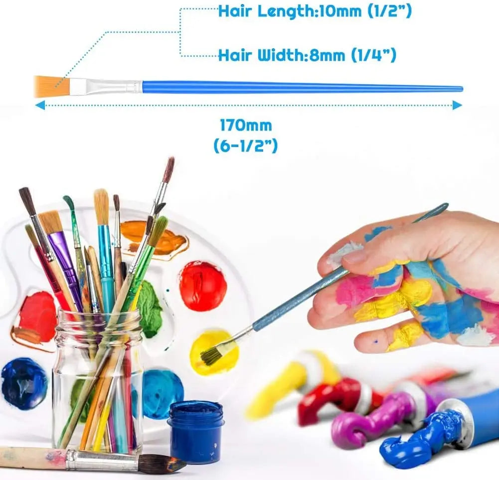 50Pcs Painting Brushes Set Round and Flat Nylon Hair Paint Brush for Watercolor, Oil, Acrylic, Kids Art and Craft